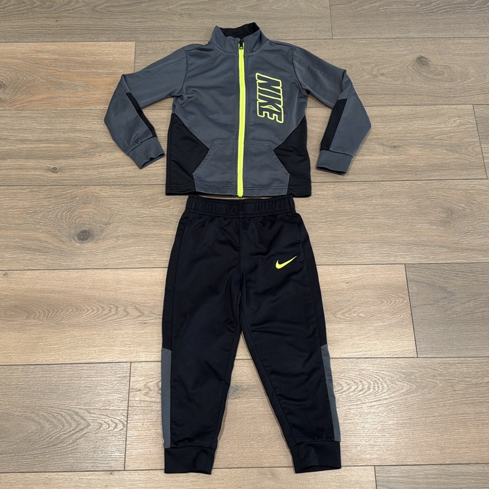 NIKE‎ KIDS Gray Black Color Block Dri-Fit Full Zip Jacket Jogger 2-Piece Set 4T